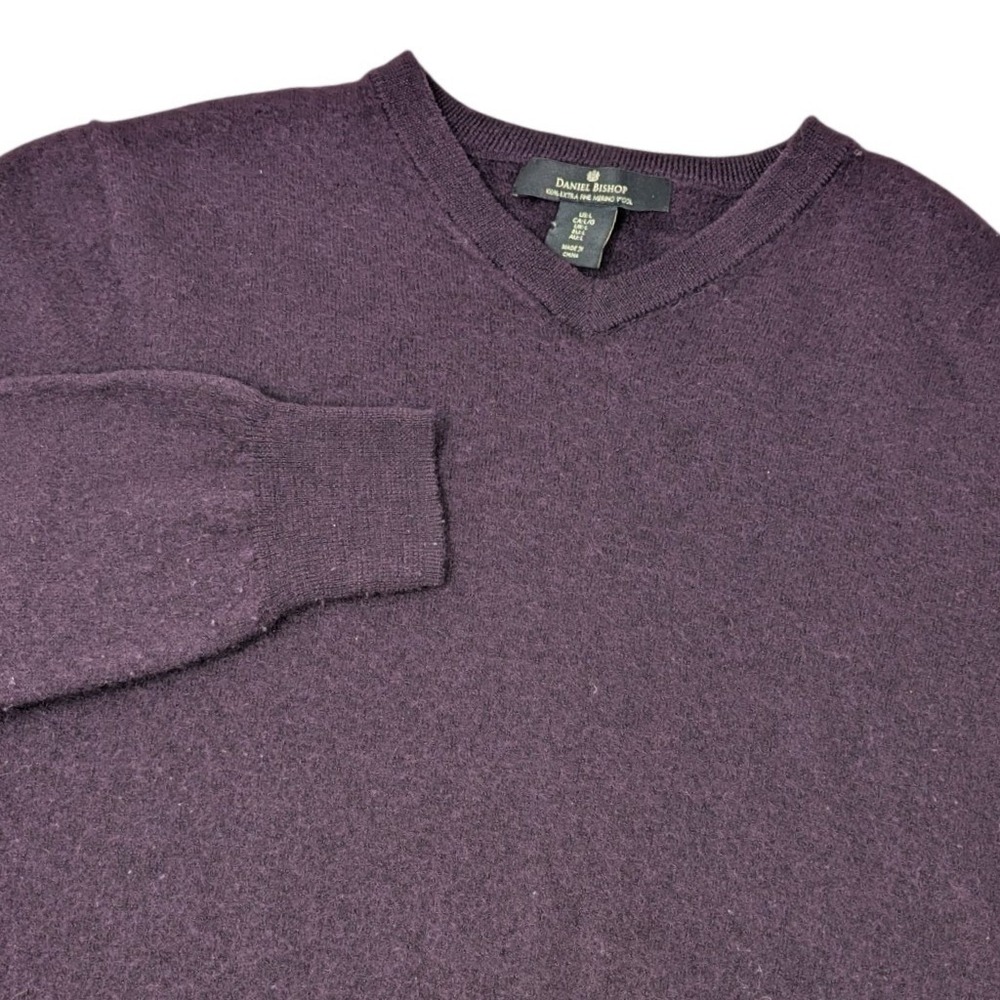Daniel‎ Bishop Womens Purple 100% Extra Fine Merino Wool V-Neck Sweater Large